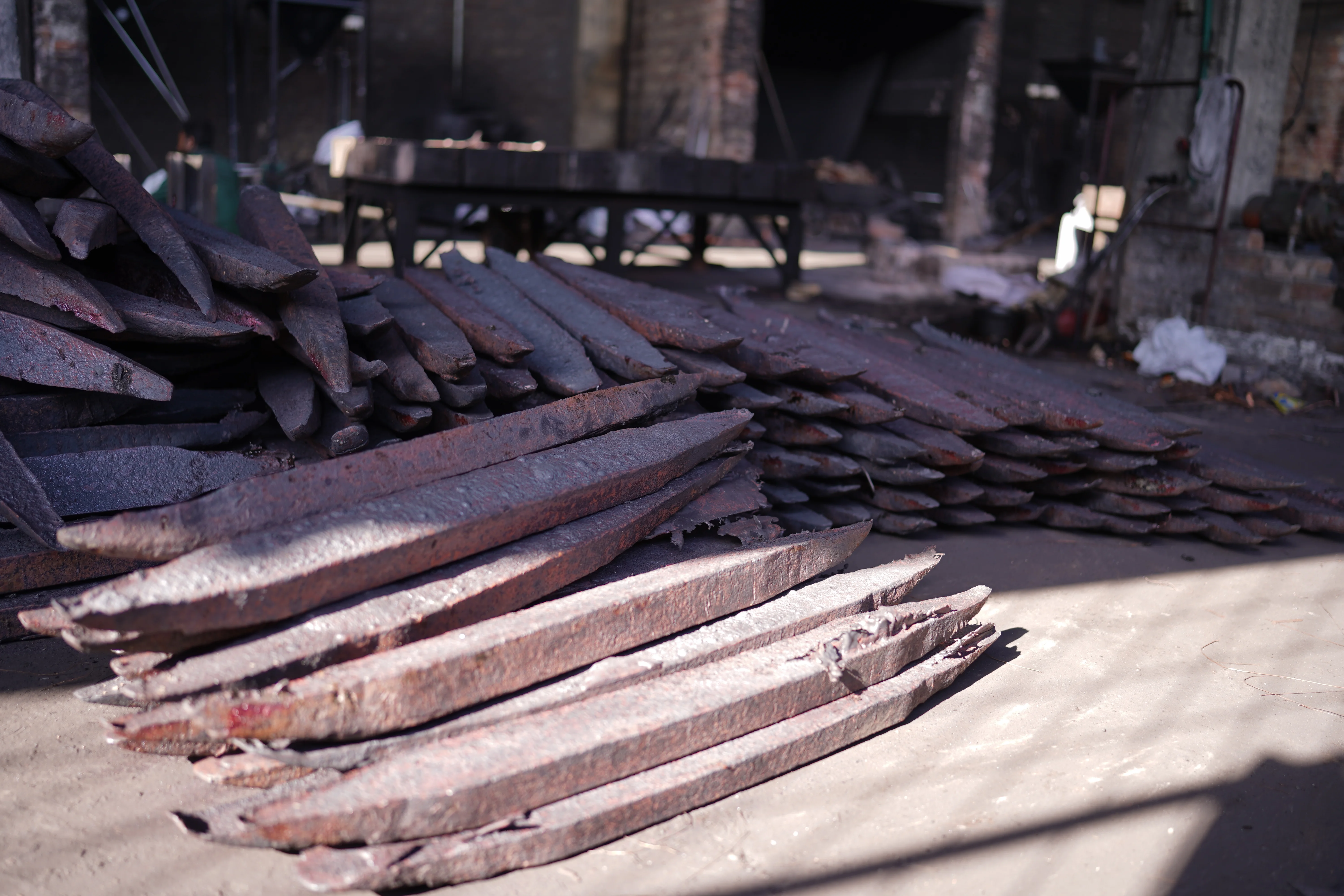 Copper ingots staged after casting